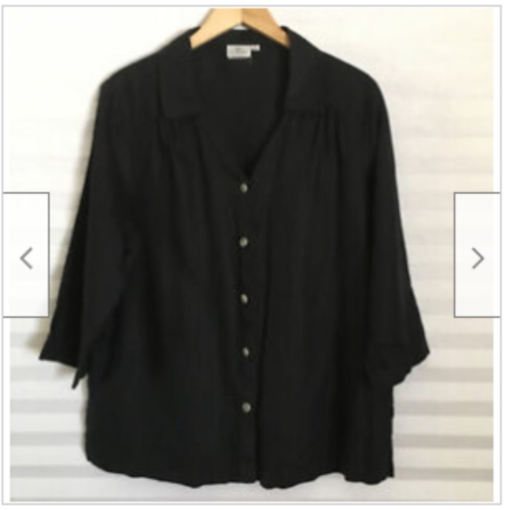 Hot Cotton 100%‎ Linen Blouse Top Black Lagenlook Button Front Womens